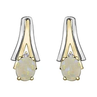 10K White & Yellow Gold Opal & 0.01CTW Diamond Earring