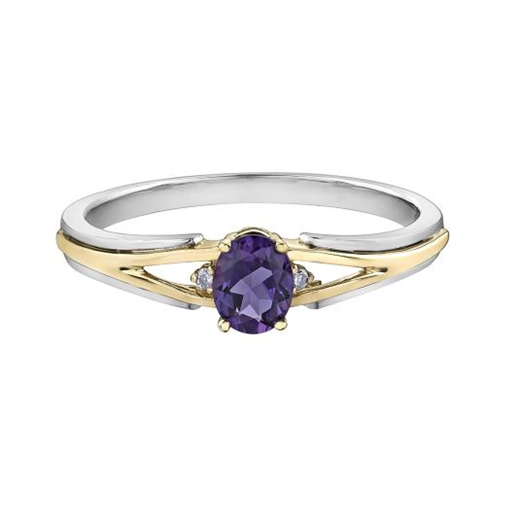 10K White & Yellow Gold Amethyst & 0.015CTW Diamond Ring