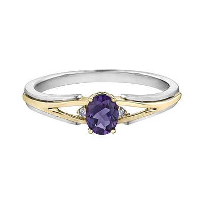 10K White & Yellow Gold Amethyst & 0.015CTW Diamond Ring