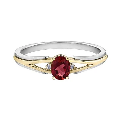10K White & Yellow Gold Ruby & 0.015CTW Diamond Ring