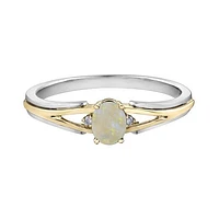 10K White & Yellow Gold Opal & 0.015CTW Diamond Ring