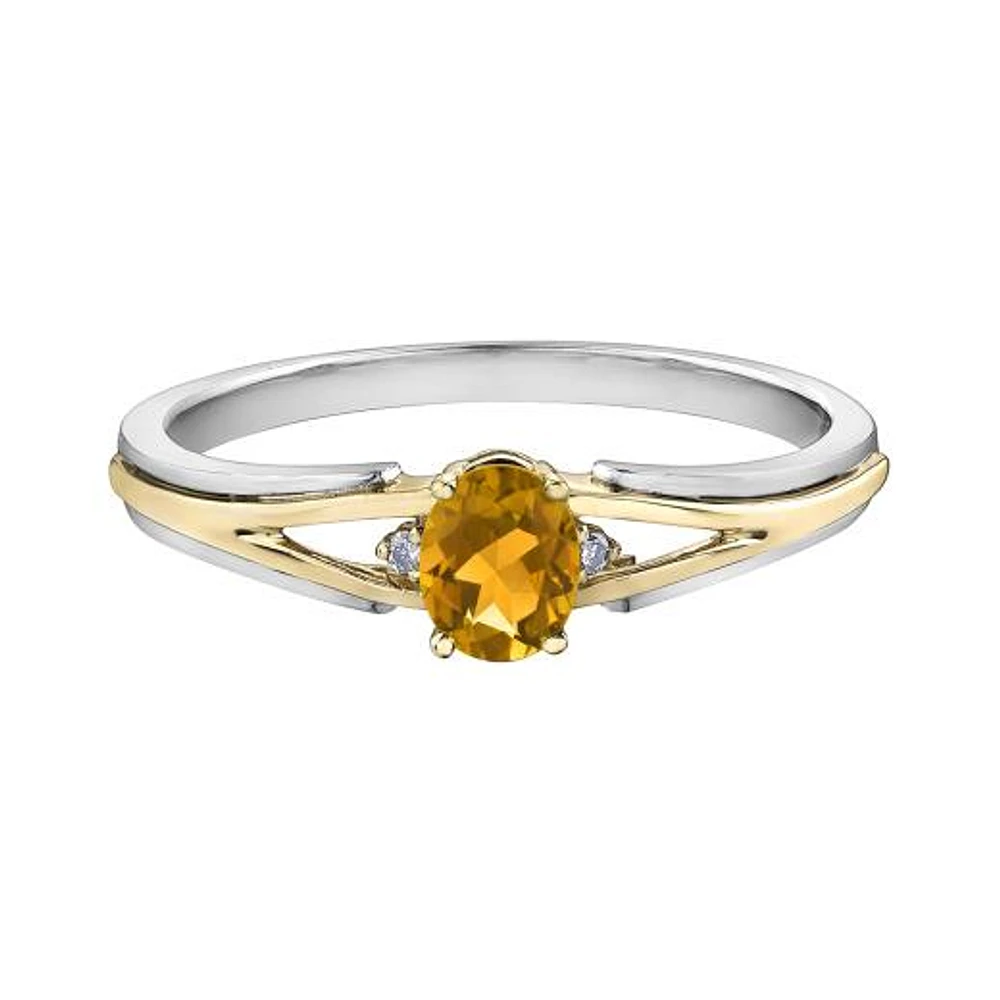 10K White & Yellow Gold Citrine & 0.015CTW Diamond Ring