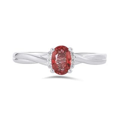 10K White Gold Ruby 0.02CTW Diamond Ring