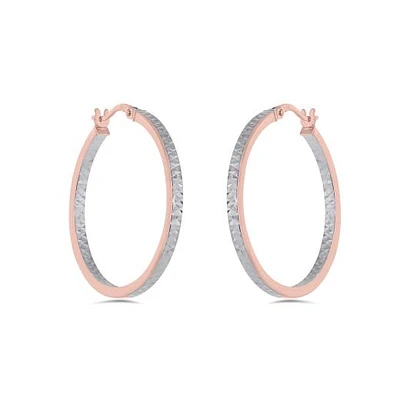 10K Rose and White 25mm Diamond Cut Hoop Earrings