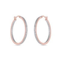 10K Rose and White 25mm Diamond Cut Hoop Earrings