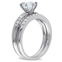 Julianna B 10K White Gold 0.33CTW Diamond & Aquamarine Bridal Set