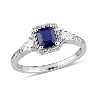 Julianna B 14K White Gold Blue Sapphire, Sapphire & Diamond Ring
