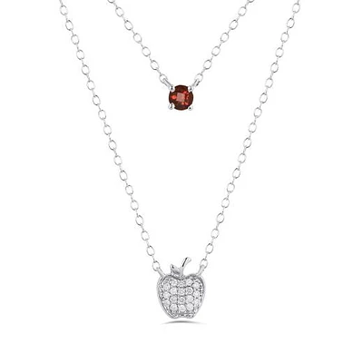 Enchanted Disney Sterling Silver 0.09CTW Apple Diamond & Garnet Necklace