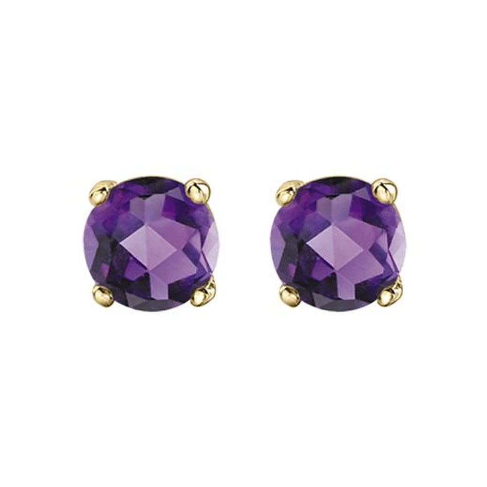 10K Yellow Gold Amethyst Stud Earrings