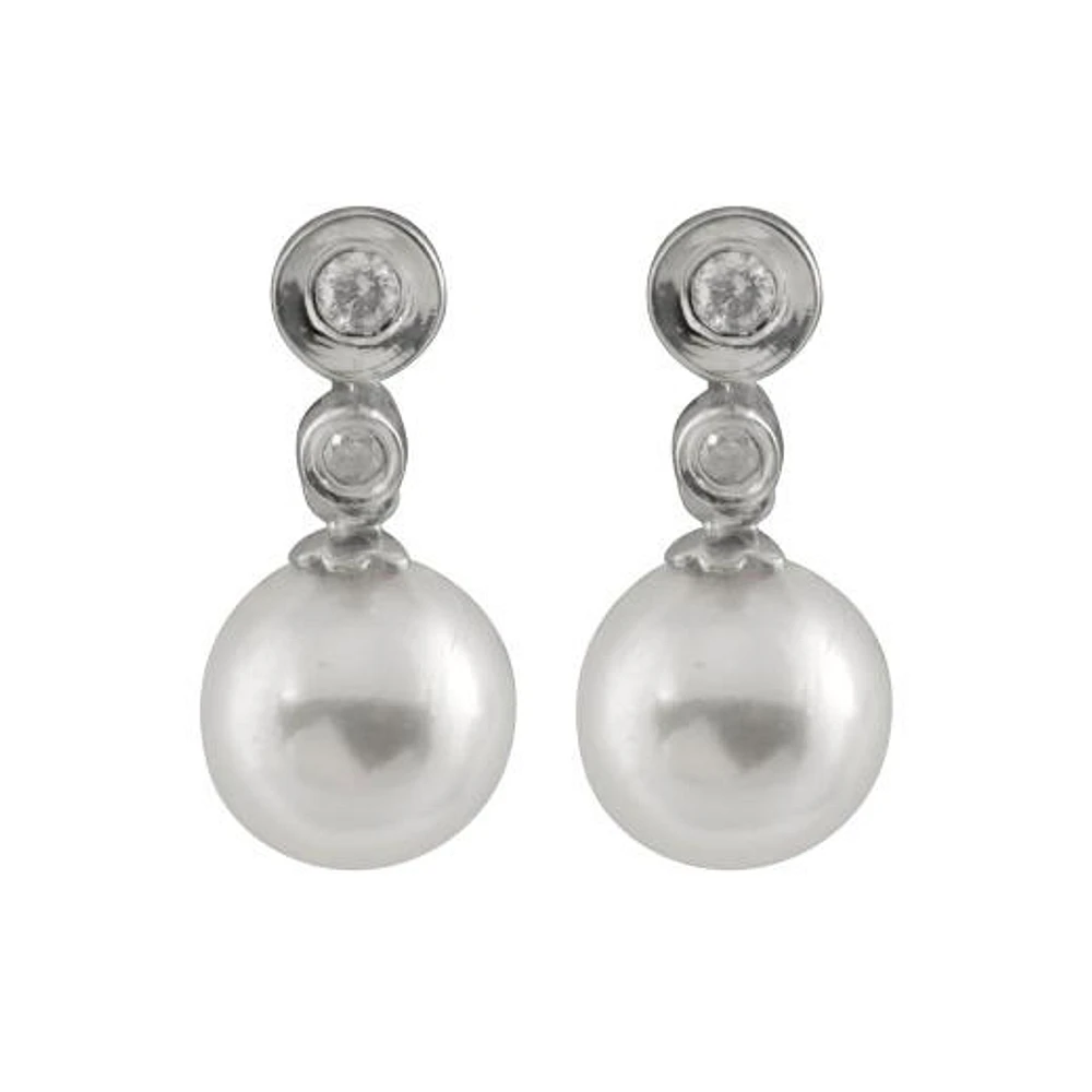 14K White Gold Round 7-7.5mm Chinese Akoya Pearl & Diamond Earrings