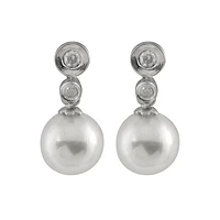 14K White Gold Round 7-7.5mm Chinese Akoya Pearl & Diamond Earrings