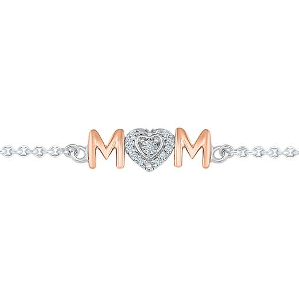 Sterling Silver & Rose Gold Diamond Mom Bracelet