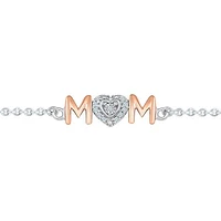 Sterling Silver & Rose Gold Diamond Mom Bracelet