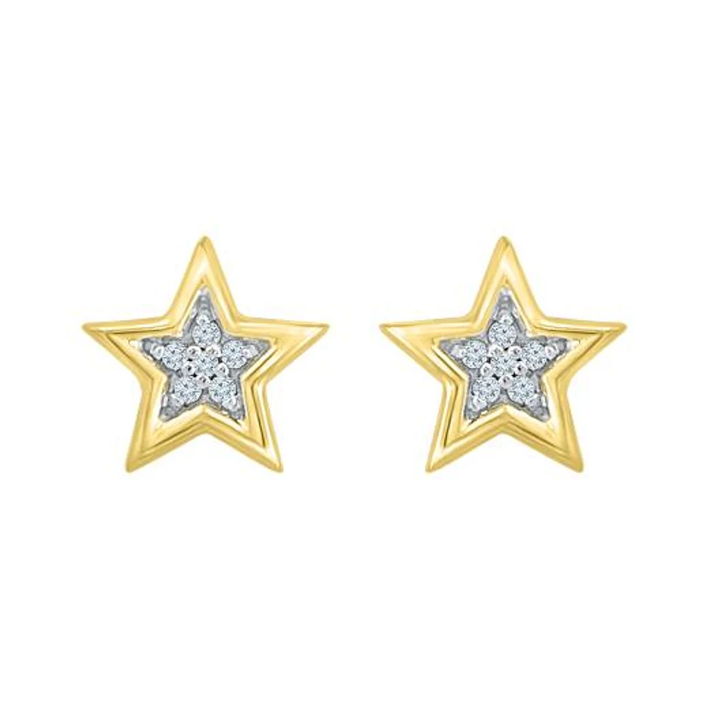 10K Yellow Gold Diamond Star Studs