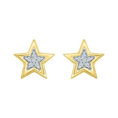 10K Yellow Gold Diamond Star Studs