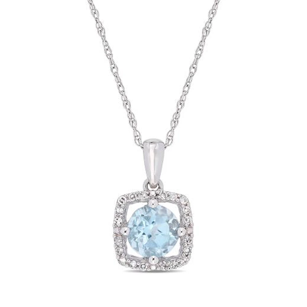 Julianna B 10K White Gold Diamond and Blue Topaz Fashion Pendant with Chain