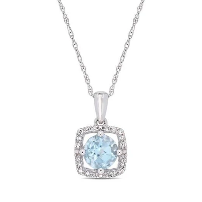 Julianna B 10K White Gold Diamond and Blue Topaz Fashion Pendant with Chain