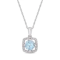 Julianna B 10K White Gold Diamond and Blue Topaz Fashion Pendant with Chain