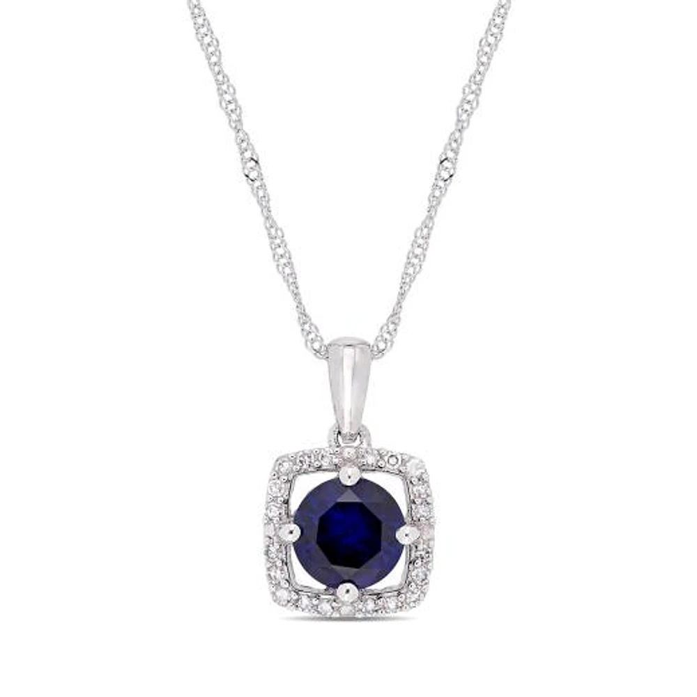 Julianna B 10K White Gold Diamond & Created Blue Sapphire Pendant