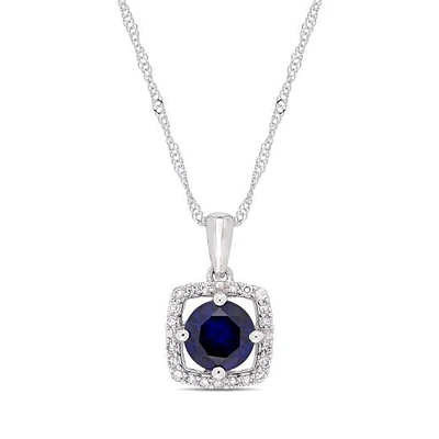 Julianna B 10K White Gold Diamond & Created Blue Sapphire Pendant