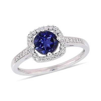 Julianna B 10K White Gold 0.14CTW Diamond & Created Sapphire Ring