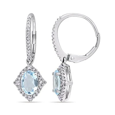 Julianna B 10K White Gold Diamond Blue Topaz & White Sapphire Earrings