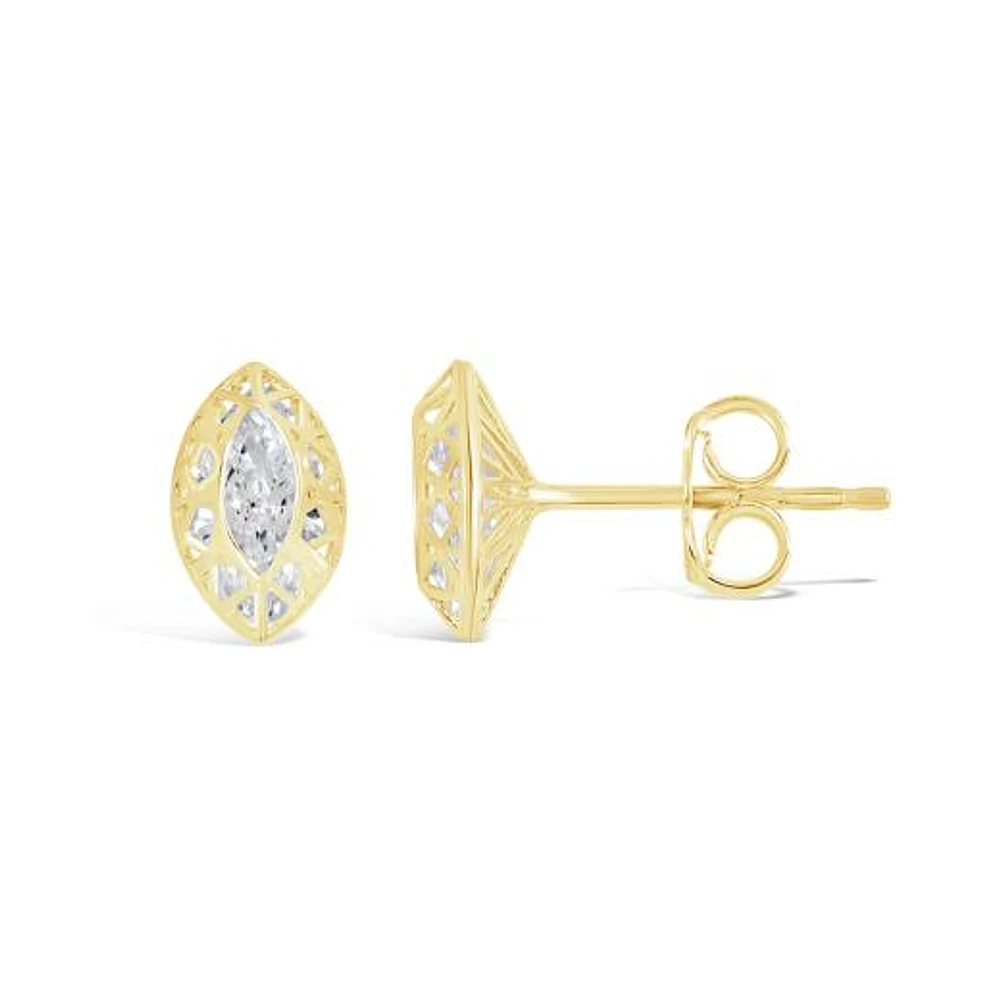 10K Yellow Gold Cubic Zirconia Oval Shape Stud Earrings