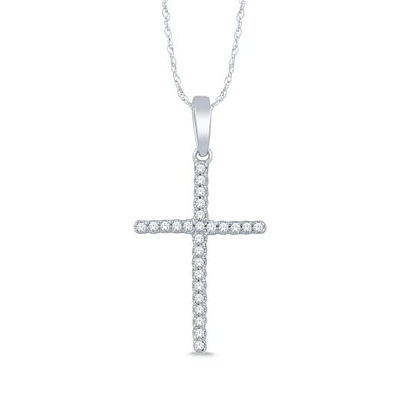 10K White Gold 0.05CTW Diamond Cross Necklace