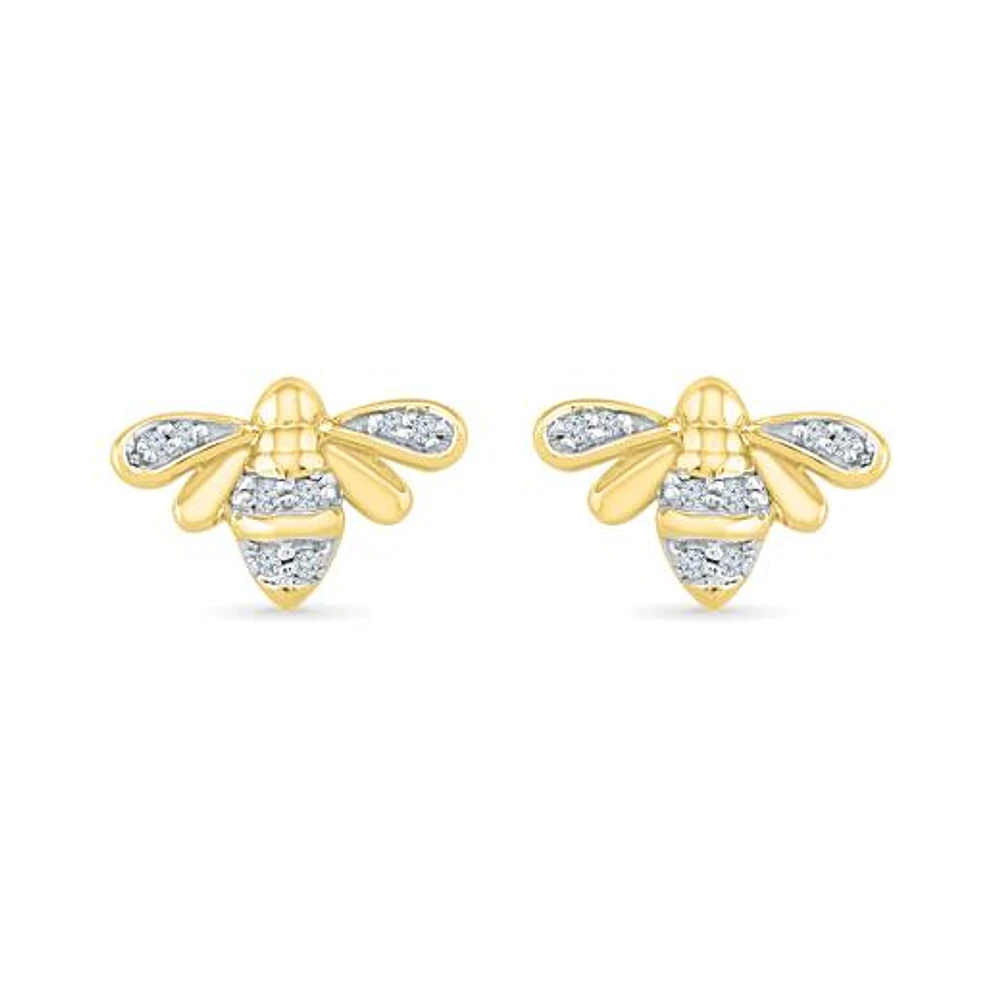 10K Yellow Gold Diamond Bee Earrings