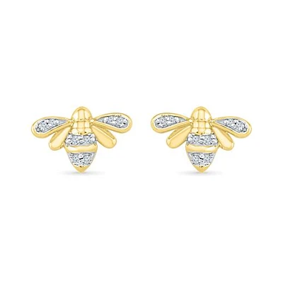10K Yellow Gold Diamond Bee Earrings