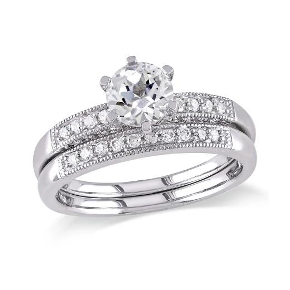 Julianna B 10K White Gold 0.33CTW Diamond & Sapphire Bridal Ring Set