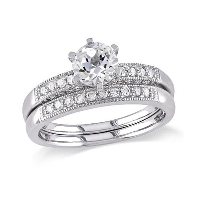 Julianna B 10K White Gold 0.33CTW Diamond & Sapphire Bridal Ring Set