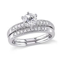Julianna B 10K White Gold 0.33CTW Diamond & Sapphire Bridal Ring Set