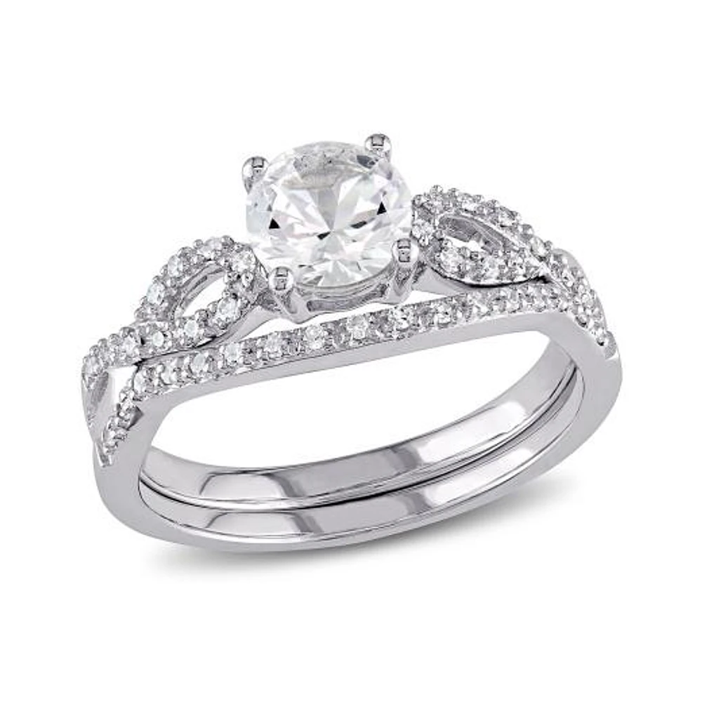 Julianna B 10K White Gold Created Sapphire & Diamond Bridal Set