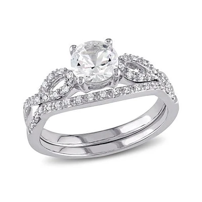 Julianna B 10K White Gold Created Sapphire & Diamond Bridal Set