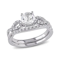 Julianna B 10K White Gold Created Sapphire & Diamond Bridal Set