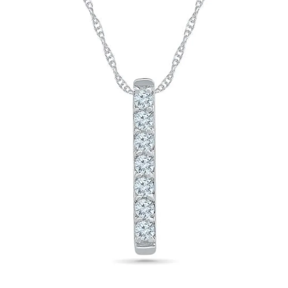 10K White Gold Diamond Bar Pendant