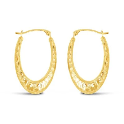 10K Yellow and White Gold Diamond Cut Oval Creole Hoops