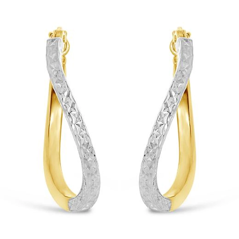 10K Yellow and White Gold Diamond Cut Twisted Hoops