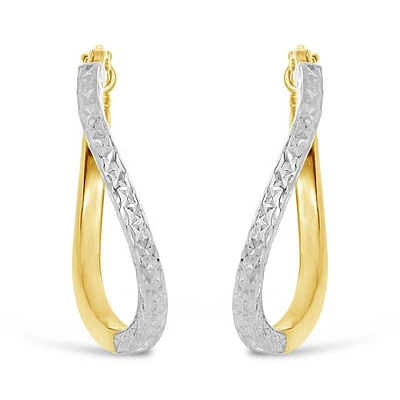 10K Yellow and White Gold Diamond Cut Twisted Hoops