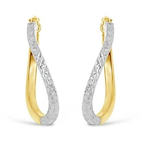 10K Yellow and White Gold Diamond Cut Twisted Hoops