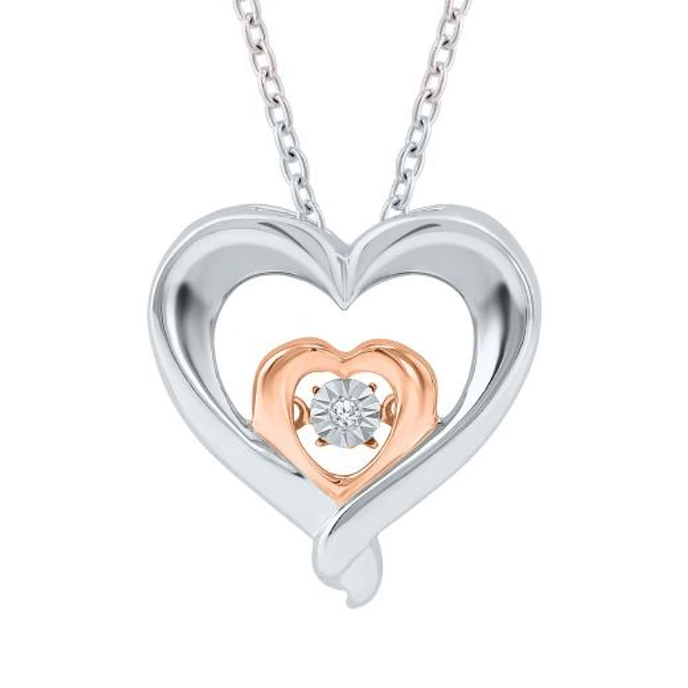 Sterling Silver Rose Gold Plated Dancing Diamond Heart Pendant