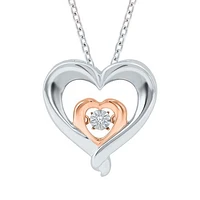 Sterling Silver Rose Gold Plated Dancing Diamond Heart Pendant