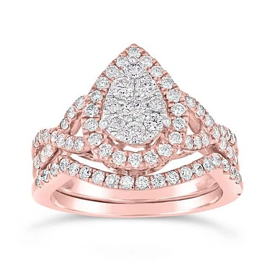 10K Rose Gold 1.00CTW Pear Shaped Bridal Set