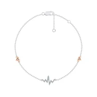 Sterling Silver 10K Rose Gold Diamond Heartbeat Bracelet