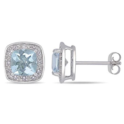 Julianna B 10K White Gold Aquamarine & 0.10CTW Diamond Halo Earrings