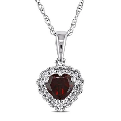 Julianna B 10K White Gold Garnet & Diamond Pendant with Chain