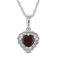 Julianna B 10K White Gold Garnet & Diamond Pendant with Chain