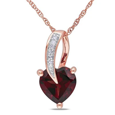 Julianna B 10K Rose Gold Garnet & Diamond Heart Pendant with Chain