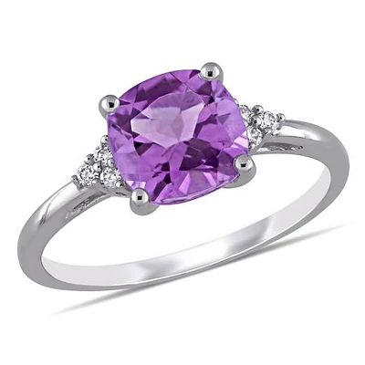 Julianna B 10K White Gold Amethyst & 0.06CTW Diamond Fashion Ring